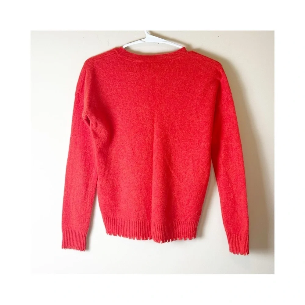 Lilla P 100% Cashmere V-neck Sweater Orange Distressed Hem XS
